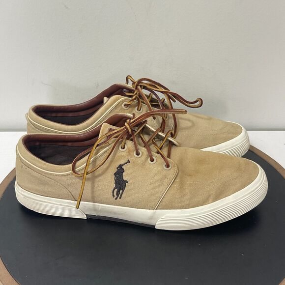 Polo Ralph Lauren Men’s Faxon Low Canvas Sneakers Shoes Tan Lace US 11.5 D - Picture 1 of 11